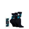 Ladies 3 Pair Pringle Gift Boxed Louise Plain and Argyle Cotton Socks Navy / Teal 4-8