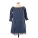 Abercrombie & Fitch Casual Dress - Mini Boatneck 3/4 sleeves: Blue Print Dresses - Women's Size X-Small