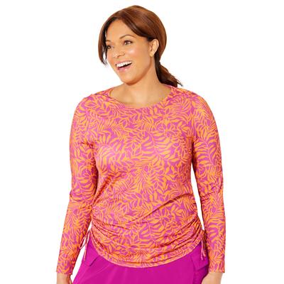 Plus Size Women's Adjustable Side Tie Long Sleeve Swim Tee with Built-In Bra by Swimsuits For All in Fruit Punch Tropical (Size 14)