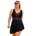 Plus Size Women's Diamante Trim Asymmetrical Swimdress by Swimsuits For All in Black (Size 8)
