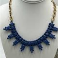 J. Crew Jewelry | J. Crew Gold Tone Matte Blue Rhinestones Art Deco Bib Style Statement Necklace | Color: Blue/Gold | Size: Os