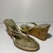 Coach Shoes | Coach Lannie Womens Flip Flop Cork Side Gold Logo Wedge Shoes Size 9.5 | Color: Gold | Size: 9.5