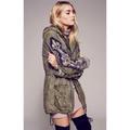 Free People Jackets & Coats | Free People Jacket Womens Xs Golden Quills Military Green Embellished Parka | Color: Green | Size: Xs