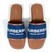 Burberry Shoes | Burberry Carolyn Blue Denim Logo Flat Slides Sandals Size 36 New Leather | Color: Blue/Tan | Size: 6