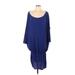 Ramy Brook Casual Dress - DropWaist Boatneck 3/4 sleeves: Blue Solid Dresses - Women's Size Large