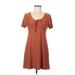 SO Casual Dress - Mini Tie Neck Short sleeves: Brown Print Dresses - Women's Size Medium