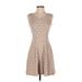 New York & Company Casual Dress - Fit & Flare: Tan Chevron/Herringbone Dresses - Women's Size X-Small