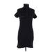 Magaschoni Casual Dress - Shirtdress Turtleneck Short sleeves: Black Dresses - Women's Size Medium