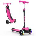 BELEEV A8 Foldable Kick Scooter for Ages 4-7, 3 Wheel Scooter for Toddlers Girls Boys, Light up Kids Scooter for Children, Girls Scooter Age 7, Lean to Steer, Non-Slip Deck(Black Pink)