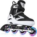 6 Sizes Adjustable Inline Skates for Youth and Adults with Full Light Up Wheels, Outdoor Roller Skates for Girls and Boys, Men and Women (White, Medium)