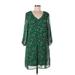 ABS Collection Cocktail Dress - Mini V-Neck 3/4 sleeves: Green Print Dresses - Women's Size Large