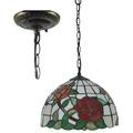 BOTOWI Rose Tiffany Style Stained Glass Ceiling Pendant Fixture with 12 Inch Wide Handmade Red Pink Blue Orange Lampshade Vintage Antique Hanging Lamp for Dining Room Hallway Counter Kitchen Island,D