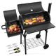 HaSteeL Outdoor BBQ Grill, Barrel Charcoal Grill with Offset Smoker, Camping Barbecue Grill for Patio Backyard Garden Party Picnic, Large 420.SQ.IN Cooking Area, 2 Screwdrivers & 6 Hooks - Black