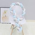 PTKG Baby Braided Crib Bumper Knotted Cot Bumpers Bed Braid Pillows Cushion for Room Decor, 100% Cotton Soft Knot Pillow Baby Bed Cushion All Round Braided Protector Baby Bumpers,grey+white+blue,4m