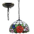 BOTOWI Rose Tiffany Style Stained Glass Ceiling Pendant Fixture with 12 Inch Wide Handmade Red Pink Blue Orange Lampshade Vintage Antique Hanging Lamp for Dining Room Hallway Counter Kitchen Island,A