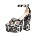 Alsoloveu Women's Platform Heels Patent Leather High Heel Pumps Round Toe Ankle Strap Leopard Print Shoes for Party Dress UK Size 7, Black