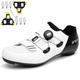 NGARY Cycling Shoes Mens Womens Road Bikes Shoes Compatible with Look SPD SPD-SL Delta Cleats Peloton Shoes, Unisex Bicycle Shoes Indoor/Outdoor,White,10.5 UK