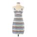 Ultra Flirt Casual Dress - Mini V Neck Sleeveless: Gray Stripes Dresses - Women's Size Small