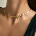 18 Karat vergoldete Titan Stahl Bogen Choker Halskette Ohrringe für Frauen Teen Mädchen Bowknot Band