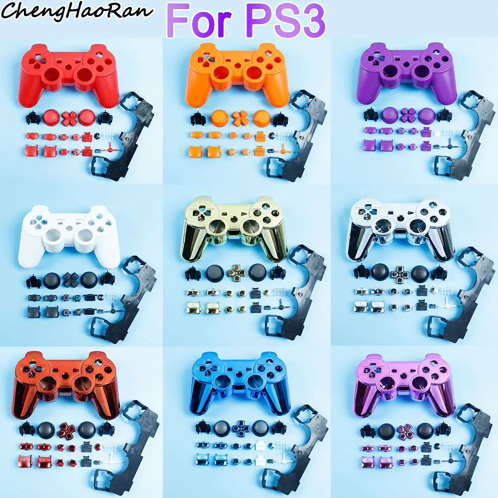 1 Set Kunststoff-Hartschalen-Gehäuse vorne und hinten für PS3-Wireless-Controller, kompletter Satz Tasten mit Innenrahmen, Ständer-Zubehör Image