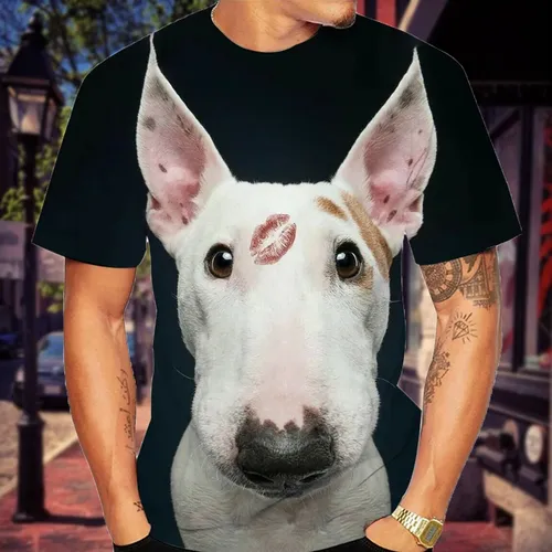 Tier Hund Bullterrier 3d gedruckt Sommer Herren T-Shirts lässig Rundhals ausschnitt Kurzarm T-Shirts