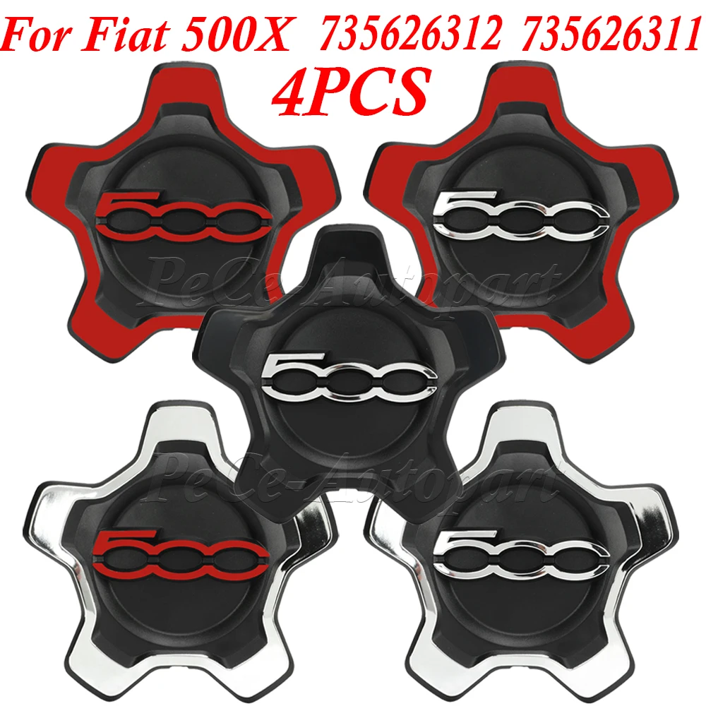 4 Stück Radkappen-Schröpfen für Fiat 500x Silber/Schwarz/Rot 735626312 735626311 Räder Center Hub Caps Set Staubschutz Radnabe 16 Zoll Image