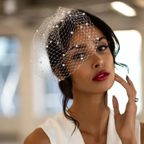 Elegante Perlen Braut Stirnband mit Hochzeit Vogelkäfig Schleier für Bräute Gesicht Netz Hochzeit
