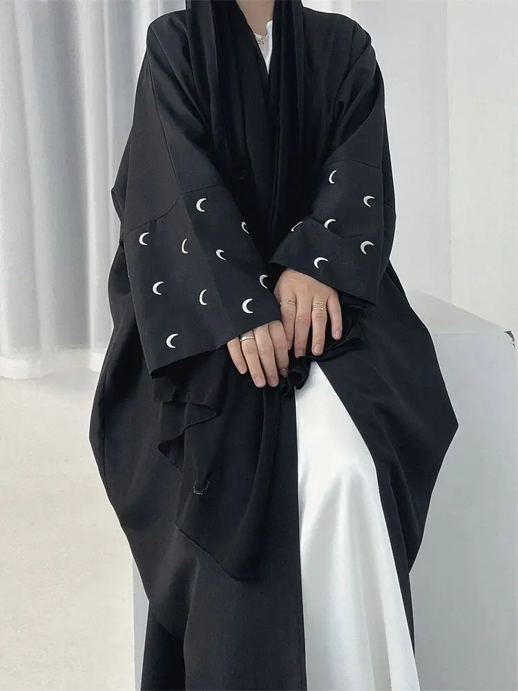 Ramadan Black Moon Abaya Kimono Kebaya Türkei Islam Muslim Modest Kleid Damen Gebet Kleidung Frauen Kaftane Robe Femme Musulmane Image
