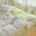 INS Princess Style Flower Bedding Set Duvet Cover With Ruffle Lace Bed Sheet Pillowcases Kawaii Girl