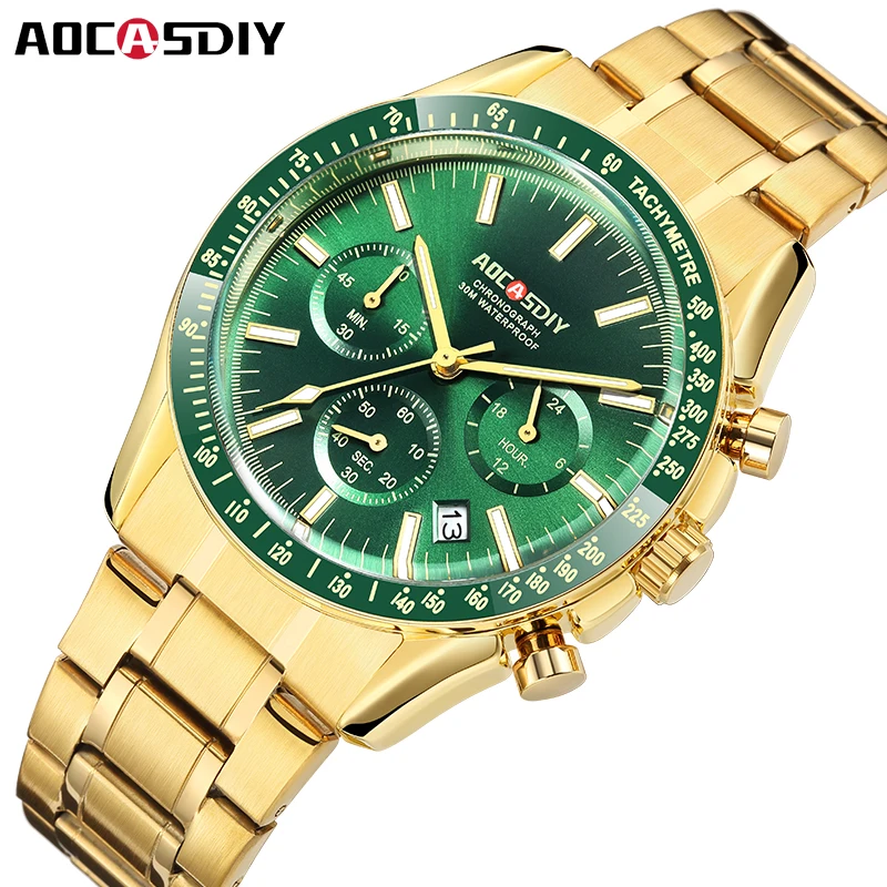 Aocasdiy Luxus Mann Uhr hochwertige wasserdichte Chronograph leuchtende Herren Armbanduhr Legierung Herren Quarzuhren Freizeit uhr Image
