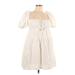 Zara Casual Dress - A-Line Square Short sleeves: White Solid Dresses - Women's Size Large