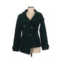 H&M Coat: Below Hip Green Print Jackets & Outerwear - Women's Size 8