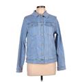 Jeans Denim Jacket: Below Hip Blue Solid Jackets & Outerwear - Women's Size Large