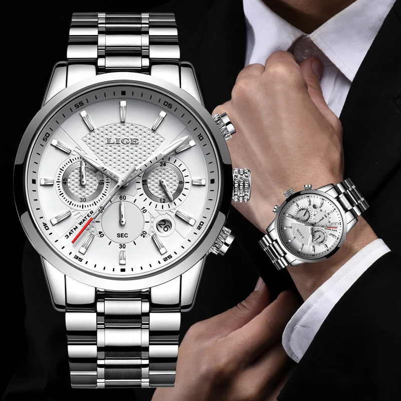 Orologi da uomo Nuovo LIGE Top Brand Luxury Casual Orologio da uomo al quarzo in acciaio Orologio da lavoro Orologio sportivo maschile Cronografo con data impermeabile