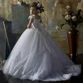 Robes de demoiselle d'honneur en tulle gonflé blanc appliques en dentelle robe de Rhde mariage