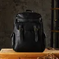 ChimHandmade-Sac à dos vintage en cuir véritable pour homme cuir de vachette noir sac initié