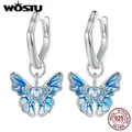 WOSTU-Boucles d'oreilles créoles papillon bleu en argent regardé 925 pour femme clip d'oreille