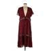 Torrid Casual Dress - Midi V Neck Short sleeves: Burgundy Print Dresses - New - Women's Size Medium Plus