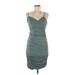 Shein Cocktail Dress - Bodycon V Neck Sleeveless: Teal Solid Dresses - Women's Size 6