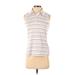 Adidas Sleeveless Polo Shirt: White Stripes Tops - Women's Size Small