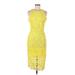 Alexia Admor Cocktail Dress - Sheath High Neck Sleeveless: Yellow Print Dresses - Women's Size Medium