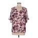 Calvin Klein Short Sleeve Blouse: Purple Print Tops - Women's Size Medium