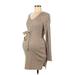 H&M Mama Casual Dress - Sweater Dress V Neck Long sleeves: Tan Solid Dresses - Women's Size Medium Maternity