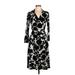 Chaps Casual Dress - A-Line V-Neck 3/4 sleeves: Black Print Dresses - Women's Size Large