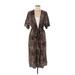 Wild Fable Casual Dress - Midi Plunge Short sleeves: Brown Leopard Print Dresses - Women's Size Medium