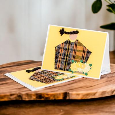 'Pair of Yellow Greeting Cards with Hand-Woven Cotton Accents'