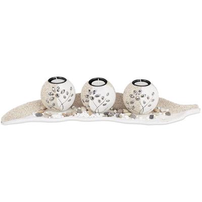 Relaxdays - Teelichthalter Set, Blattschale, Deko Sand, Kieselsteine, Kerzenhalter, stimmungsvolle Image