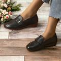 Women's Flats Plus Size Classic Loafers Soft Shoes Daily Buckle Flat Heel Round Toe Classic Casual Comfort Faux Leather Loafer Black Brown Beige