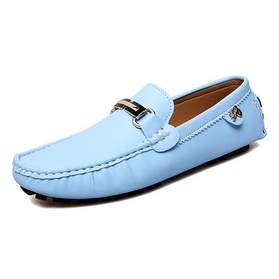 Men's Light Blue Driving Loafers - Casual Slip-On Moccasins with Metal Buckle Detail, Comfortable Shoes for Driving Everyday Wear