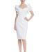 Badgley Mischka Ruffled Rosette Sleeves Sheath - White - 6